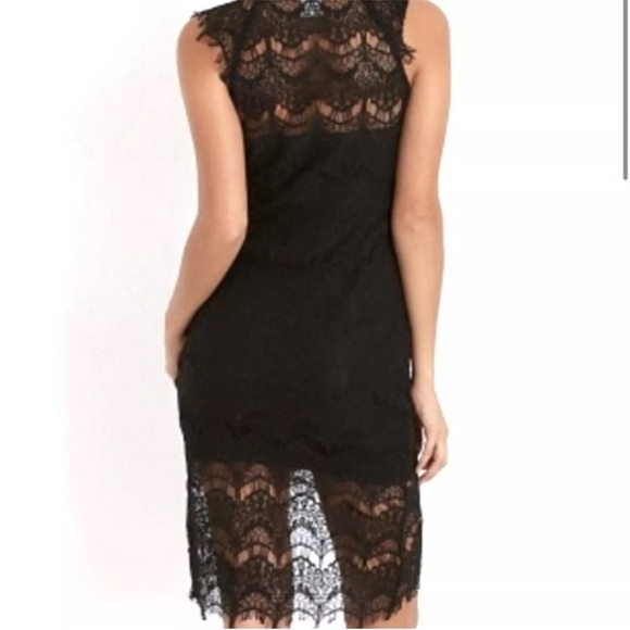 Free People Intimately Black Peekaboo Eyelash Lace Hi-Low Bodycon Lace Dress M - Picture 3 of 16